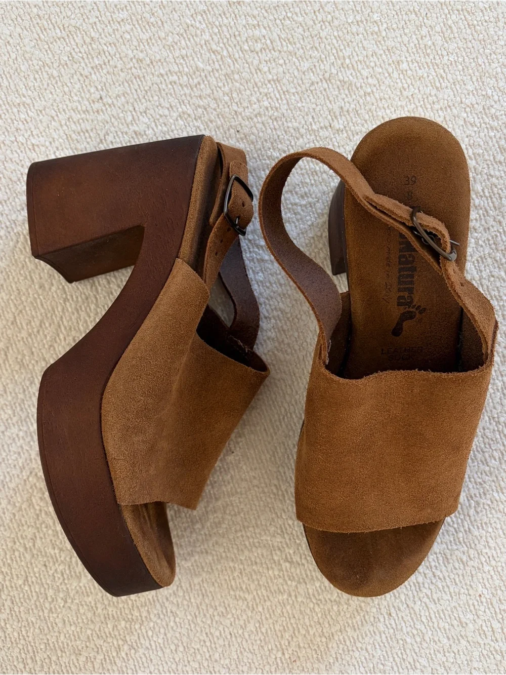 BioNatura Women’s Brown Suede Platform Slingback Heels